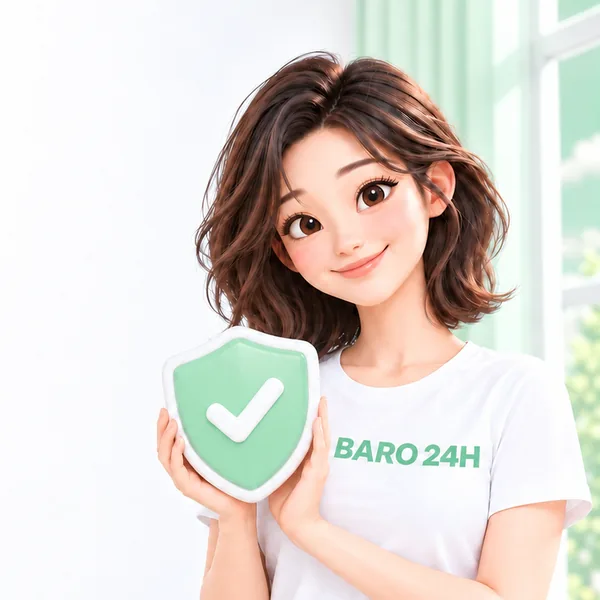 방패를 들고 결정을 차분히 돕는 3D 인물